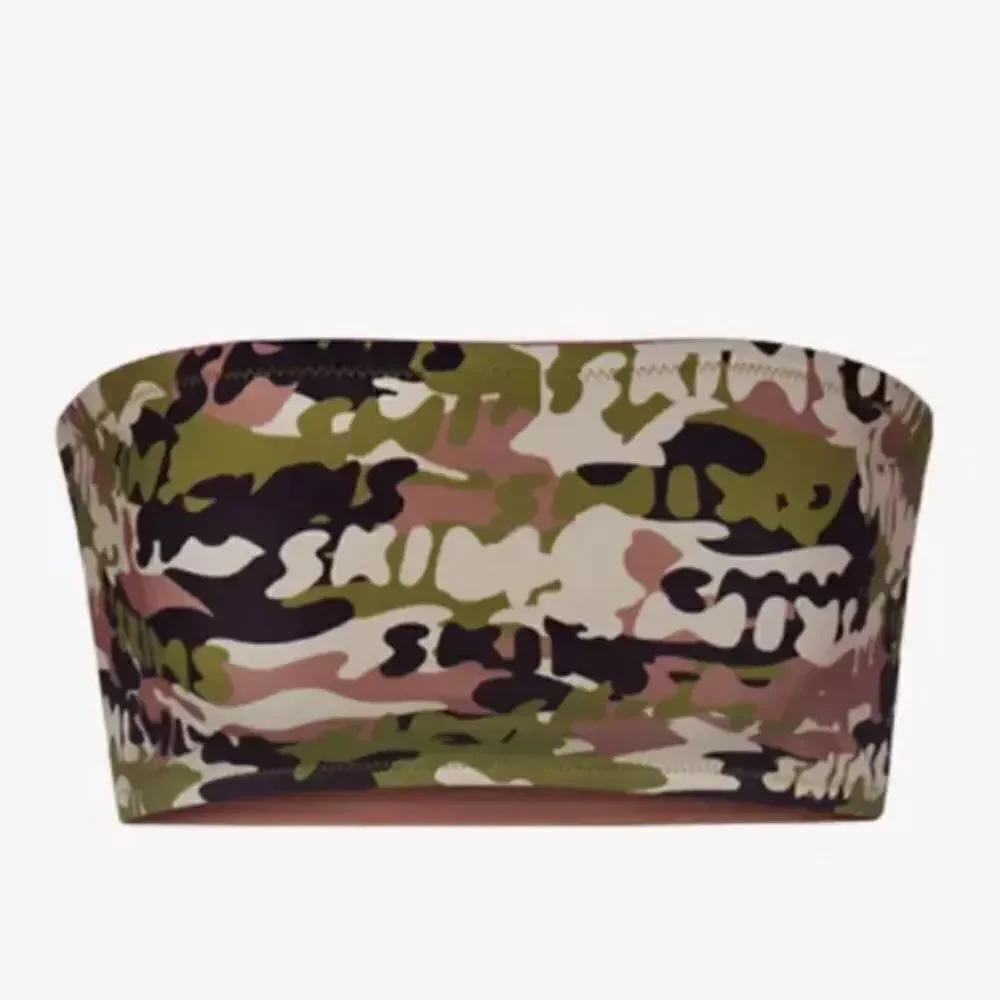 SKIMS Signature Swim Bandeau Bikini Top In Skims Logo Camo Print